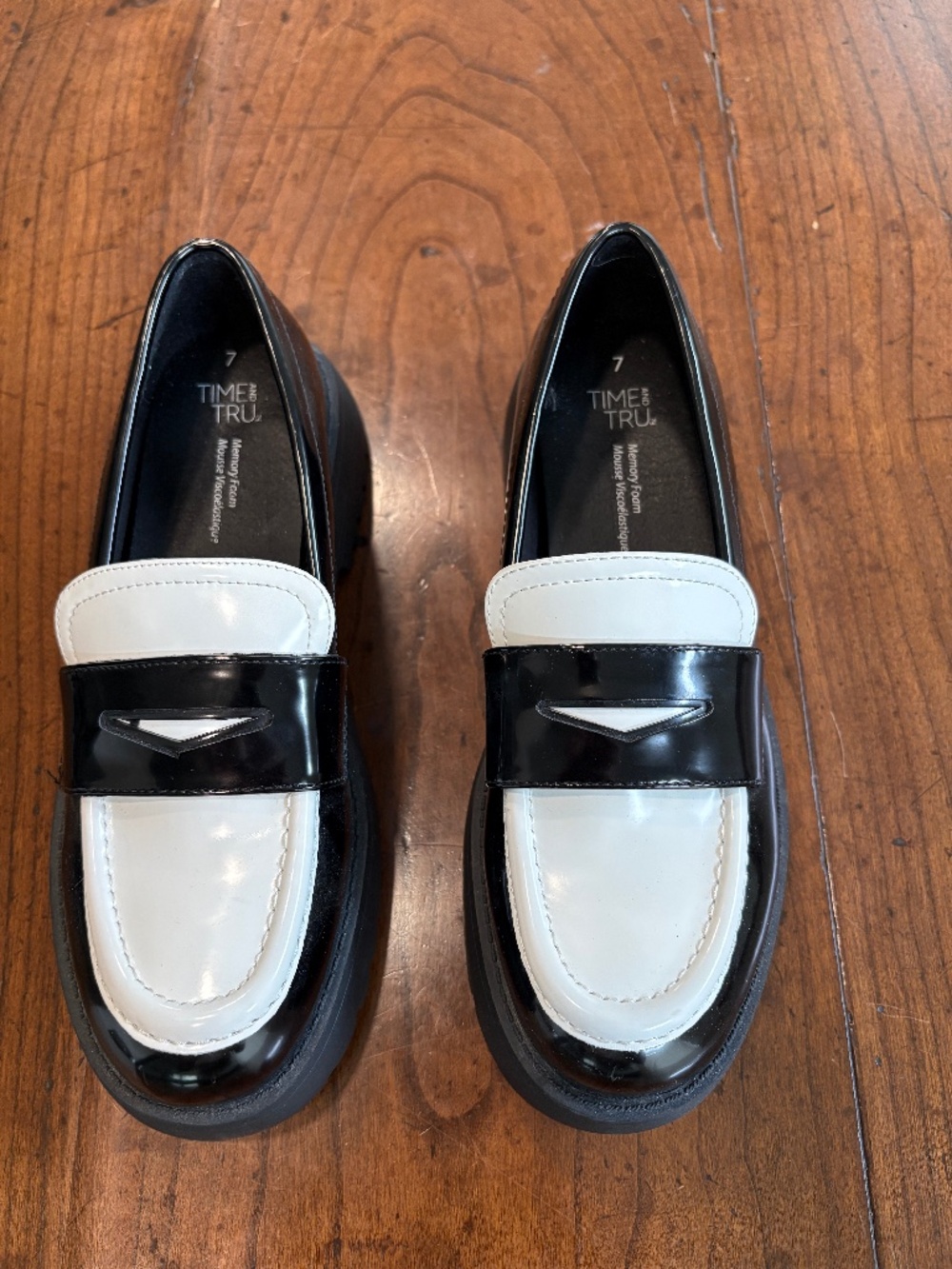 Time and Tru Black White Colorblock Chunky Platform Lug Sole Penny Loafers 7